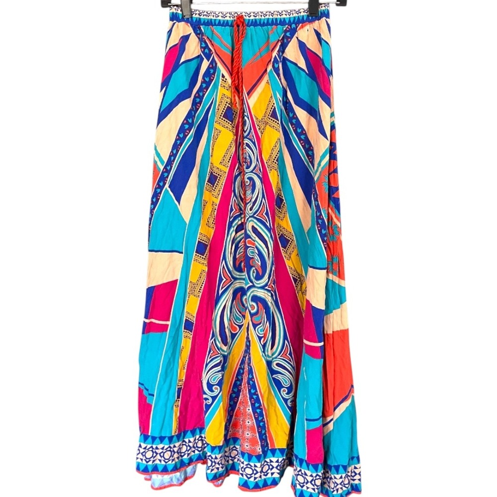 Flying Tomato Colorful Patterned Maxi Skirt with‎ Tassle Tie Waist S